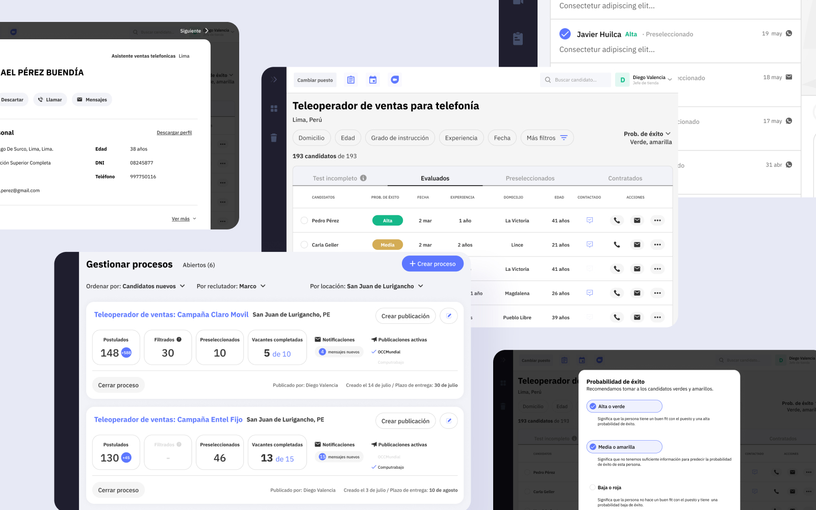 Quantum Talent recruiting dashboard — candidate filtering and hiring success forecast